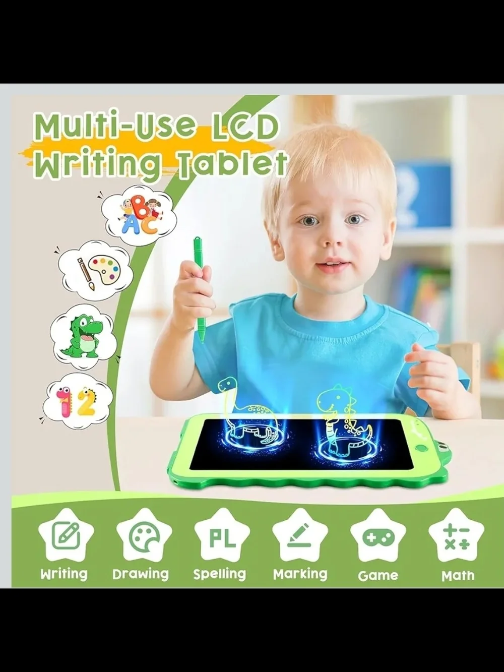 8.5in Dinosaur LCD Writing Tablet for Kids, Colorful Toddlers Toy Drawing Board